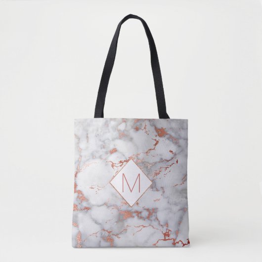 elegantes Monogramm auf Rose-Gold und Graumarmor Tasche (Vorderseite)