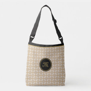 Elegantes Monogramm auf Schwarz, Beige und Gold Tragetaschen Mit Langen Trägern