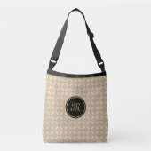 Elegantes Monogramm auf Schwarz, Beige und Golden Tragetaschen Mit Langen Trägern (Vorderseite)