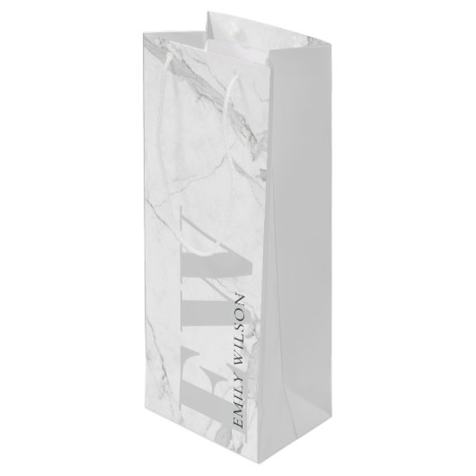 Elegantes Monogramm aus einfachem Marmorstein Geschenktüte Für Weinflaschen (Rückseite Schrägansicht)