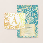 Elegantes Monogramm aus Gold oder Silber, Aquamari Folienkarte (Anzeige)