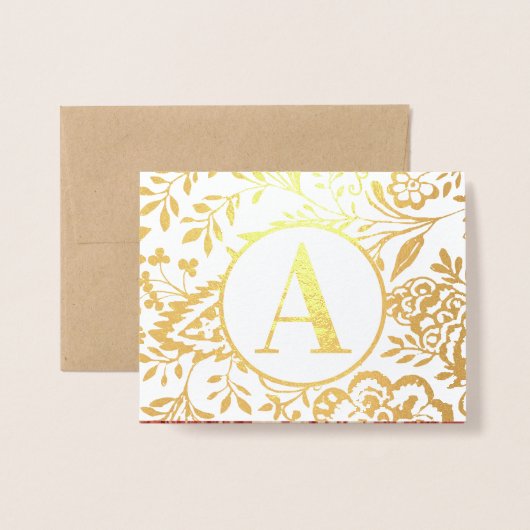 Elegantes Monogramm aus Gold oder Silver Red Flora Folienkarte (Vorderseite mit Umschlag)