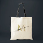 Elegantes Monogramm aus Gold und Schwarz Tragetasche<br><div class="desc">Klassische,  gürtnisch minimalistische und elegante Tote-Tasche mit einem einfachen und modernen Gold- und Schwarz-Script-Monogramm. Sie können mit einem Initial und Namen im Skript personalisieren. Diese Tasche ist ein personalisiertes Geschenk für Hochzeitsfeier - Trauzeugin,  Brautmädchen,  Braut- und Bräutigam und Blume.</div>