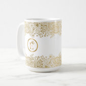 Elegantes Monogramm aus Gold und Weiß Paisley Kaffeetasse (Vorderseite Links)