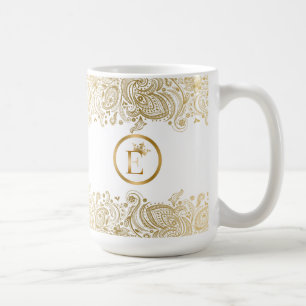Elegantes Monogramm aus Gold und Weiß Paisley Kaffeetasse