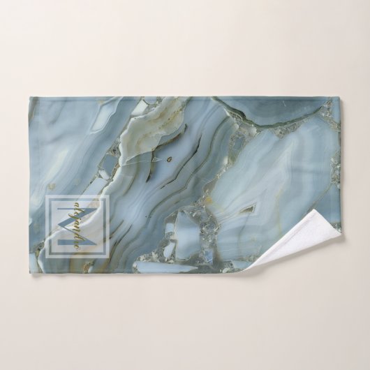 Elegantes Monogramm aus Naturstein aus blauem Marm Badhandtuch Set (Handtuch)