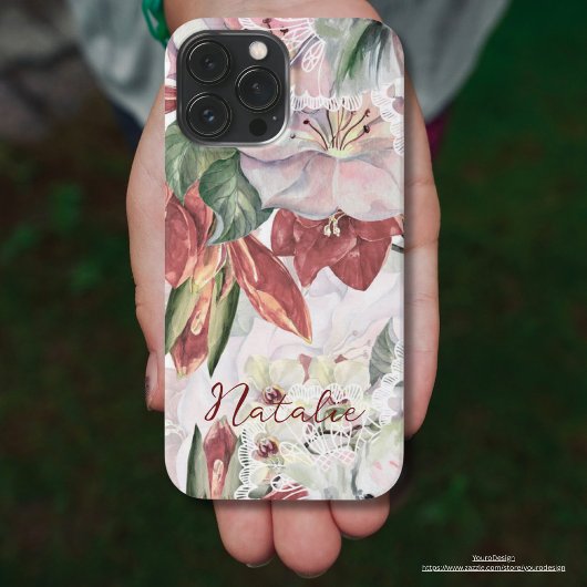 Elegantes Monogramm aus rustikalem Blumen, modern iPhone Hülle