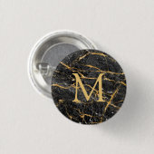 Elegantes Monogramm aus schwarzem Marmor Button (Vorne & Hinten)