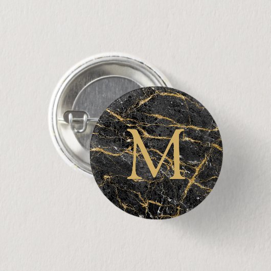 Elegantes Monogramm aus schwarzem Marmor Button (Vorne & Hinten)