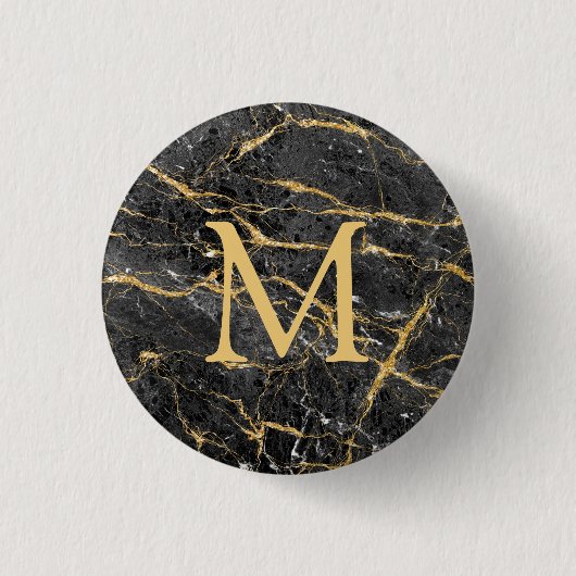 Elegantes Monogramm aus schwarzem Marmor Button (Vorderseite)
