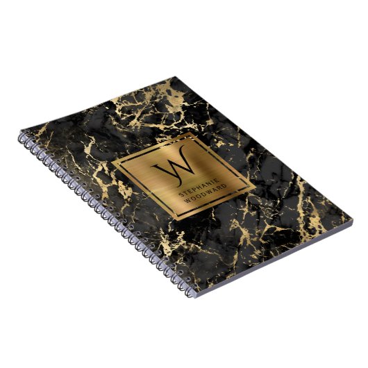 Elegantes Monogramm aus schwarzem Marmor Notizblock (Rechte Seite)