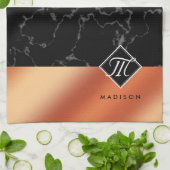 Elegantes Monogramm aus schwarzem Marmor und Bronz Geschirrtuch (Gefaltet)