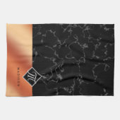 Elegantes Monogramm aus schwarzem Marmor und Bronz Geschirrtuch (Horizontal)