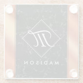 Elegantes Monogramm aus schwarzem Marmor und Bronz Glasuntersetzer (Rückseite)