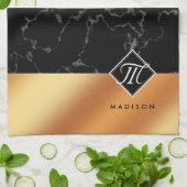 Elegantes Monogramm aus schwarzem Marmor und Kupfe Geschirrtuch (Gefaltet)