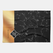 Elegantes Monogramm aus schwarzem Marmor und Kupfe Geschirrtuch (Horizontal)