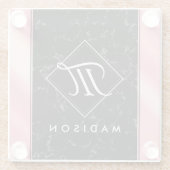 Elegantes Monogramm aus schwarzem Marmor und rosa  Glasuntersetzer (Rückseite)