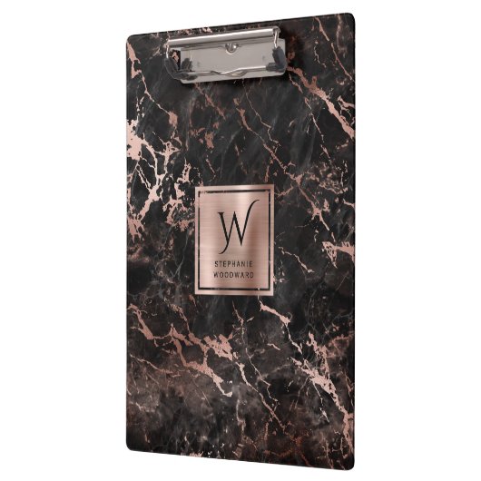 Elegantes Monogramm aus schwarzer Rose Klemmbrett (Links)