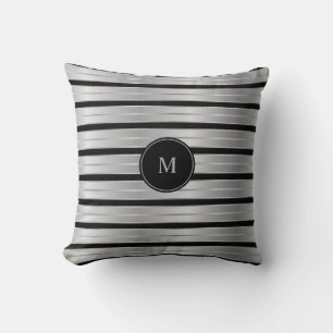 Elegantes Monogramm aus Silber und schwarzen Strei Kissen