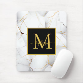 Elegantes Monogramm aus weißem und goldmarmor Mousepad
