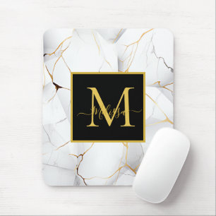 Elegantes Monogramm aus weißem und goldmarmor Mousepad