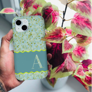 ELEGANTES MONOGRAMM BABYBLAUES BLUMEN-BOTANISCHES Case-Mate iPhone HÜLLE
