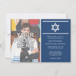 Elegantes Monogramm Bar Mitzvah mit Foto Einladung<br><div class="desc">Fügen Sie Ihr eigenes Foto hinzu.  Bar mitzvah Einladungen.  Blau und Weiß.</div>