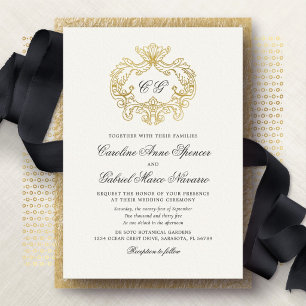 Elegantes Monogramm Barocker Wappenring Hochzeit Folieneinladung