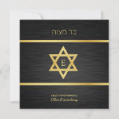 Elegantes Monogramm Black & Gold Bat mitzvah Einladung (Vorderseite)