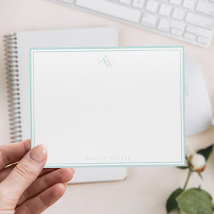 Elegantes Monogramm Blassblau Zwei Ränder Mitteilungskarte