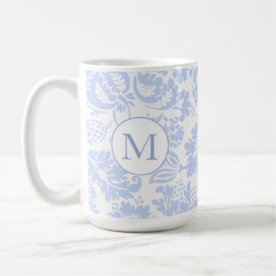 Elegantes Monogramm Blau Florales Botanisches Kaffeetasse