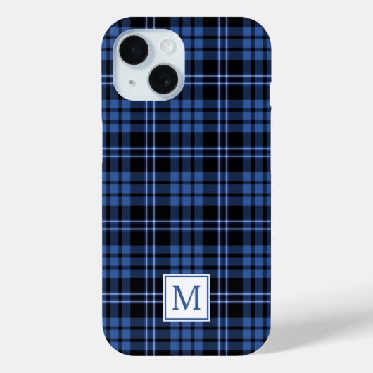 Elegantes Monogramm Blau Kariert Case-Mate iPhone Hülle (Rückseite)
