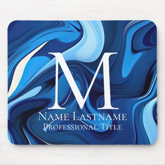 Elegantes Monogramm Blau Mousepad (Vorne)