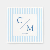 Elegantes Monogramm Blaue Streifen Küstenhochzeit Serviette (Vorderseite)