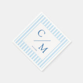 Elegantes Monogramm Blaue Streifen Küstenhochzeit Serviette (Ecke)