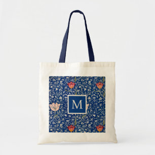 Elegantes Monogramm Blaues Florales Morris-Muster Tragetasche