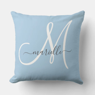 Elegantes Monogramm Blaues Wurfkissen Kissen