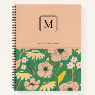 Elegantes Monogramm-Blumenmuster personalisierter Notizblock
