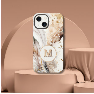 Elegantes Monogramm Braun Gold Marmor Abstrakte Ge iPhone 13 Mini Hülle