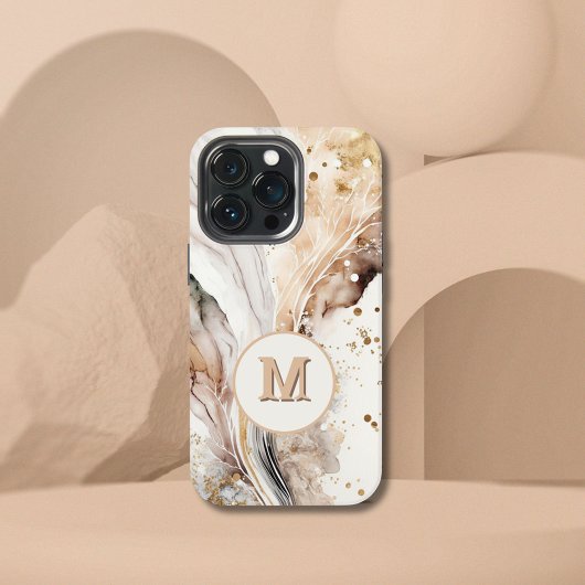 Elegantes Monogramm Braun Gold Marmor Abstrakte Ge iPhone Hülle