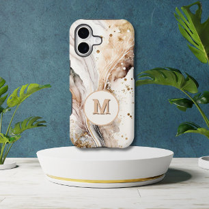 Elegantes Monogramm Braun Gold Marmor Abstrakte Ge iPhone 16 Plus Hülle