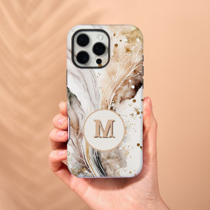 Elegantes Monogramm Braun Gold Marmor Abstrakte Ge iPhone 16 Pro Max Hülle