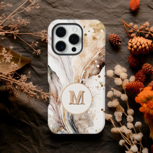 Elegantes Monogramm Braun Gold Marmor Abstrakte Ge iPhone 16 Pro Hülle