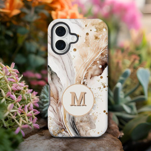 Elegantes Monogramm Braun Gold Marmor Abstrakte Ge iPhone 15 Plus Hülle