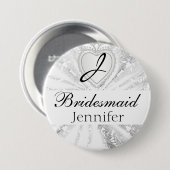 Elegantes Monogramm-Brautparty-weißer Button (Vorne & Hinten)