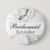 Elegantes Monogramm-Brautparty-weißer Button (Vorderseite)