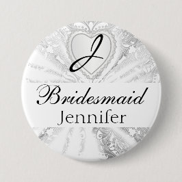Elegantes Monogramm-Brautparty-weißer Button