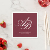 Elegantes Monogramm Burgunder Hochzeit Serviette (Beispiel)