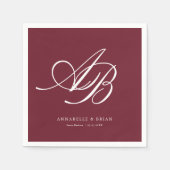 Elegantes Monogramm Burgunder Hochzeit Serviette (Vorderseite)