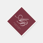 Elegantes Monogramm Burgunder Hochzeit Serviette (Ecke)
